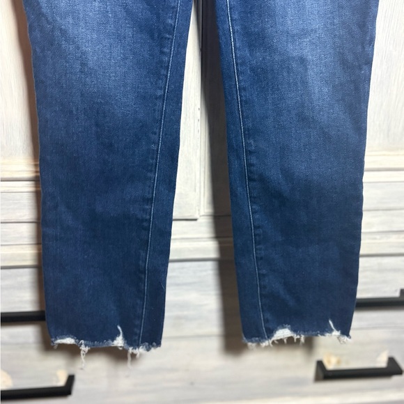 Paige Cindy Crop Dark Wash Straight Leg Raw Hem Stretch Classic - Picture 5 of 9